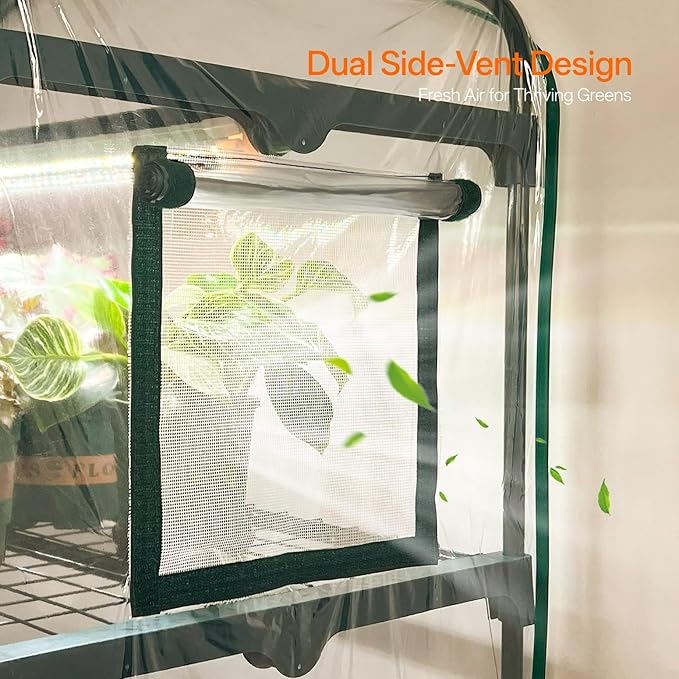 Bstrip Indoor Greenhouse with Grow Light, 4-Tier Mini Green House, 4Pcs Grow Lights for Indoor Plants with Timer, Zippered PVC Grow Tent with Airflow Windows, Indoor Greenhouse Cabinet 35x19.3x63in - Image 3