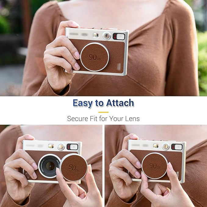 Retro Leather Lens Cap for Fujifilm Instax Mini EVO, Brown Aluminum Anti-Dust Anti-Scratches Lightweight Camera Lens Cover with Soft EVA Interior, Accessories for Fuji Mini Evo Lens Protection Cover - Image 4