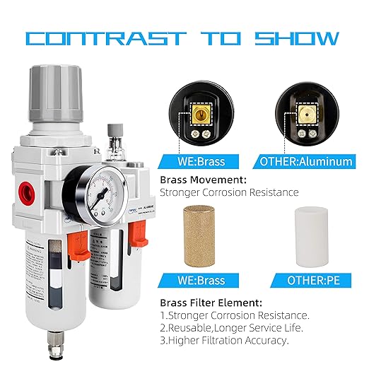 NANPU 3/4" NPT Compressed Air Filter Regulator Lubricator Combo (FRL) Water/Oil Trap Separator - Gauge(0-150 psi), 5 Micron Brass Element,Poly Bowl, Semi-Auto Drain, Metal Bracket - Image 5