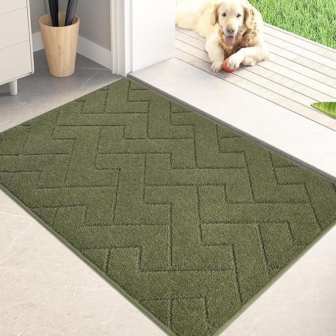 PURRUGS Dirt Trapping Door Mat 24" x 35.5", Non-Slip Machine Washable Entry Rug, Dog Doormat, Indoor Front Door Mat, Super Absorbent Entryway Rug for Muddy Shoes & Paws, Sage Green by PURRUGS