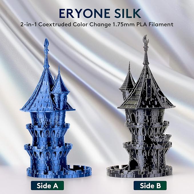 ERYONE Silk Dual Color PLA Filament 3D Printer 1.75mm +/- 0.03mm, Bicolor Filament Two Tone PLA Bundle 2KG Cardboard Spool, Blue Black - Image 3