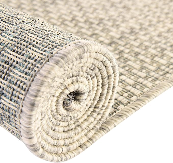 Unique Loom Collection Casual Transitional Solid Heathered Indoor/Outdoor Flatweave Area Rug (10' x 14' 1" Rectangle, Light Gray/Ivory) - Image 10