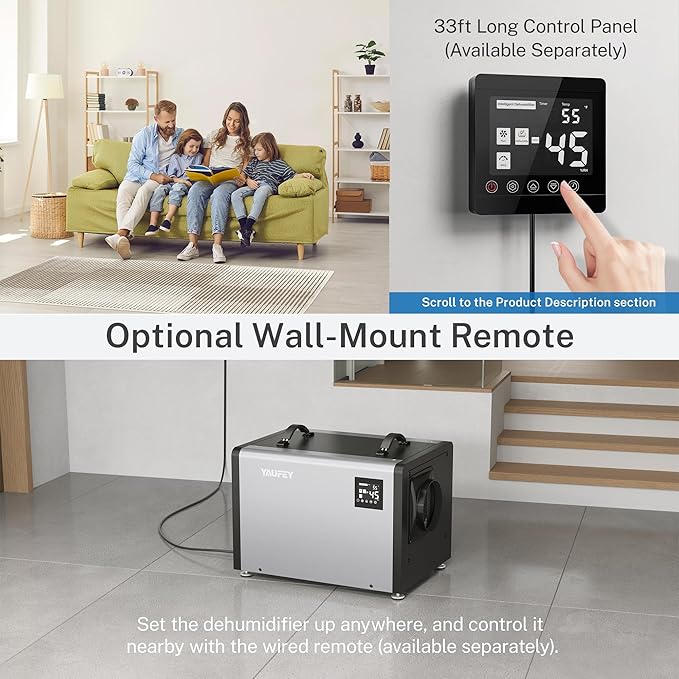 Yaufey 125 Pints Commercial Dehumidifier with Pump for Crawl Space, Basement, Industrial Area, 6500 Sq.Ft., 10-98% RH Humidity Control, 7/24 Running Continuous Drainage, TUV Certified, 5-Yr Coverage - Image 4