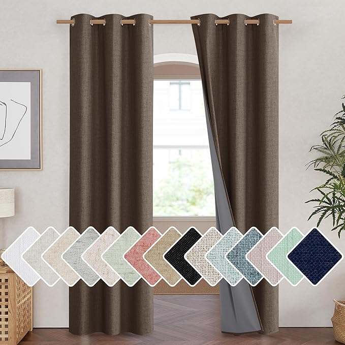 NICETOWN Coffee Vintage Linen 100% Blackout Curtains for Living Room, Thermal Insulated Curtains 84" Long, Noise Reducing Window Treatment Drapes for Hall Room, 42" Wide Per Panel, Set of 2 by NICETOWN