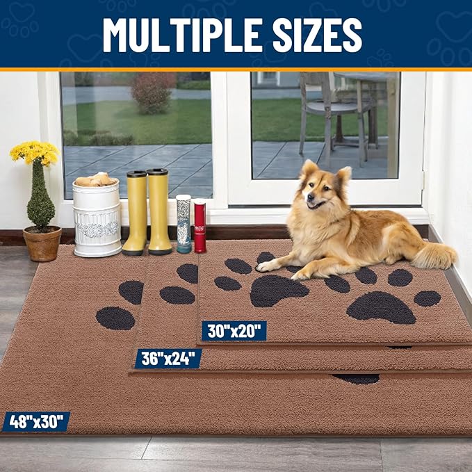 Smiry Dog Door Mat for Muddy Paws, Absorbs Moisture and Dirt, Low-Profile Entryway Mat with Non-Slip Backing, Entry Indoor Outdoor Doormat for Inside Floor (30x20 Inches, Camel and Black, Paw) - Image 3