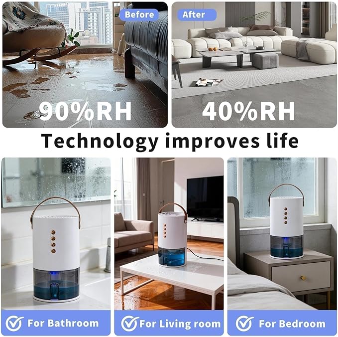 Dehumidifiers for Home, 60 Oz Small Dehumidifier for Basement. Portable Dehumidifier for Bedrooms, Bathrooms, Closets, and RVs, with Automatic Shut-off And Color Indicator Lights. - Image 6
