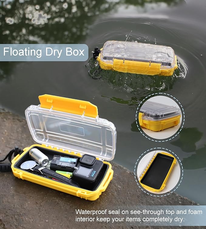 Dry Box Waterproof Box for Kayaking Boat Waterproof Phone Case Watertight Storage Container Diving Dry Boxes Yellow Protective Case, 9" L x 5" W x 2" H - Image 3