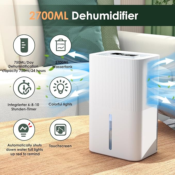 Portable Dehumidifier for Small Room, Bathroom & Closet | 91 OZ Tank | Compact Quiet Dehumidifier for RV, Bedroom (No Basements) | Auto Shut-Off White - Image 2