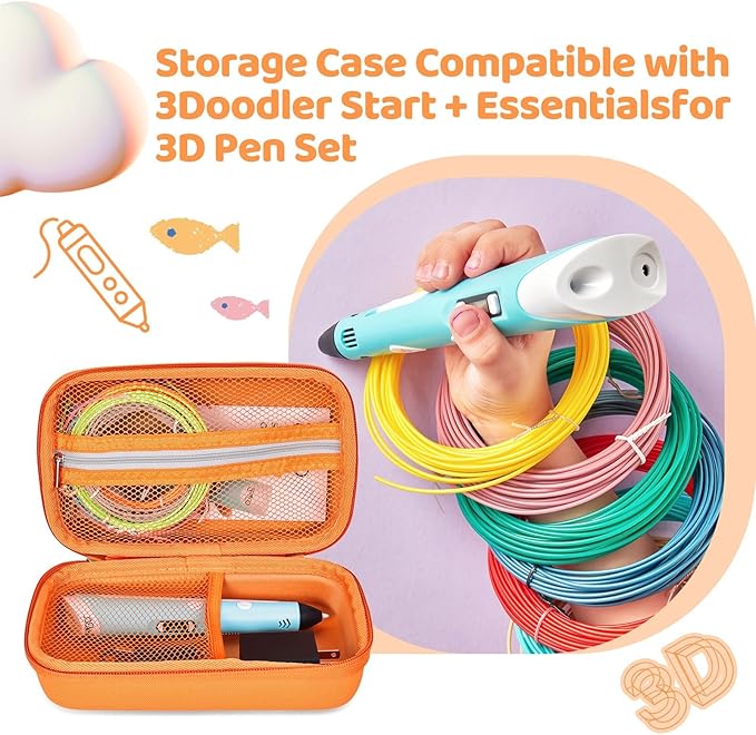 Case Compatible with 3Doodler Start+ Essentials for 3D Pen Set for Kids, Carrying Holder Fit for Printing Pens, Storage Organizer for Printing Filament Refill, Micro-USB Charger (3D-04A-Orange) - Image 7
