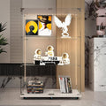 Yoluckea 3 Tiers Glass Display Cabinet with Bluetooth LED Light Strip, 2 Doors Floor Standing Curio Cabinet with Universal Wheel for Home, White Glass Bookshelf for Collections, Clear Top by Yoluckea