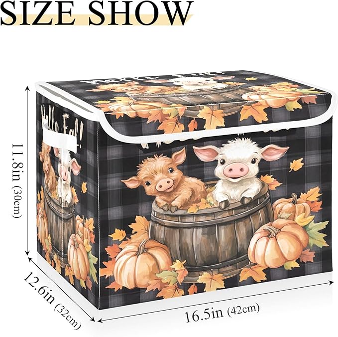 xigua Cute Highland Cow Storage Bins with Lids and Carrying Handle,Foldable Storage Boxes Organizer Containers Baskets Cube with Cover for Home Bedroom Closet Office Nursery - Image 3