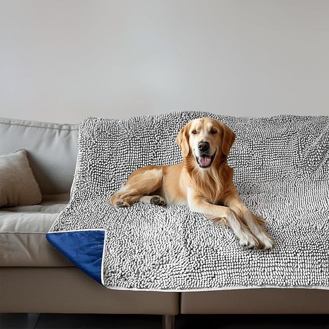 Muddy Mat® Dog Blanket - Chenille Water Absorption Blanket for Bed & Couch Cover for Dogs Washable, Anti-Slip Soft and Durable Furniture Protector for Dogs - Grey 48"x56" by MuddyMat%C2%AE