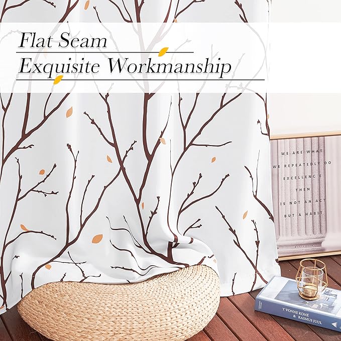 NICETOWN Room Darkening Curtains Branch Pattern for Bedroom, Grommet Top Plant Blackout Window Treatments with Petals Casual & Natural Style for Living Room, Tan, W52 x L84, 1 Pair - Image 8