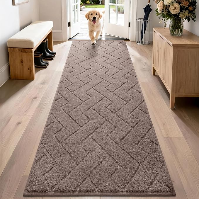 PURRUGS Dirt Trapping Door Mat 24" x 84", Non-Slip Machine Washable Entry Rug, Dog Doormat, Indoor Front Door Mat, Super Absorbent Entryway Rug for Muddy Shoes & Paws, Grayish Brown by PURRUGS