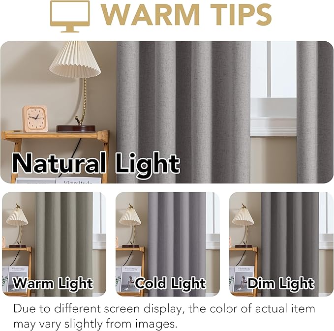 H.VERSAILTEX Linen Curtains 100% Blackout Curtains for Bedroom 54 inch Long Full Light Blocking Nature Linen Blended Window Curtains for Living Room Nickel Grommet (2 Panels, Heathered Dove) - Image 4