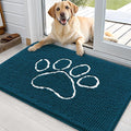 OLANLY Dog Door Mat for Muddy Paws 36x24, Paw Print Design, Absorbs Moisture and Dirt, Absorbent Non-Slip Washable Doormat, Quick Dry Chenille Mud Mat, Entry Indoor Entryway Carpet, Atlantic Blue by OLANLY
