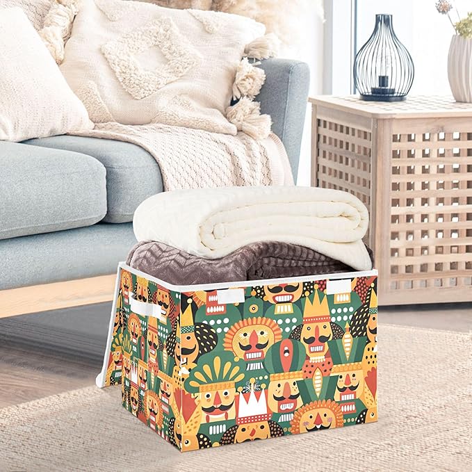 xigua Nutcracker Christmas Storage Bins with Lids and Carrying Handle,Foldable Storage Boxes Organizer Containers Baskets Cube with Cover for Home Bedroom Closet Office - Image 5