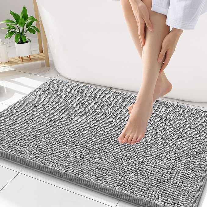 Smiry Luxury Chenille Bathroom Rugs 34x21, Extra Soft and Absorbent Shaggy Bath Mat, Machine Washable, Non-Slip Plush Carpet Runner for Tub, Shower, and Floor, Home Decor Accessories, Grey by Smiry