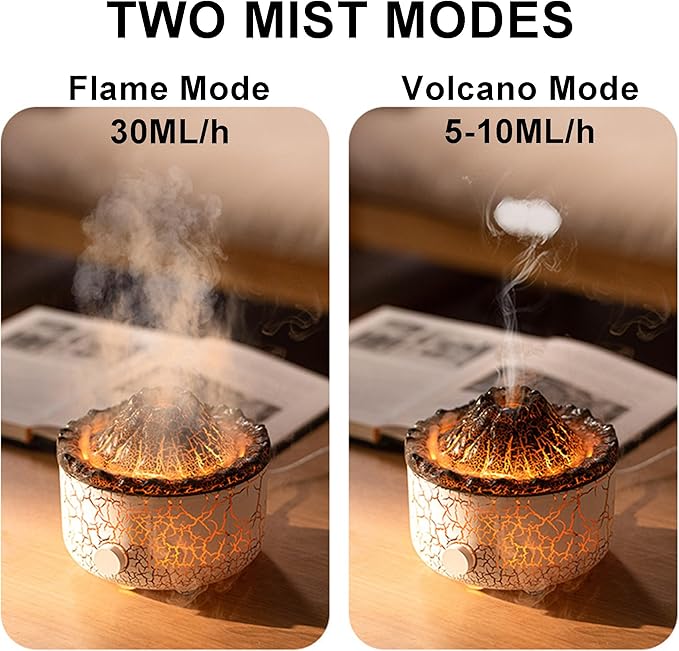 Aromatherapy Essential Oil Diffuser, 560ml Ultrasonic Cool Mist Diffuser/Humidifier with Flame & Volcano 2 Mist Mode, for Bedroom,Office,Home, Auto Shut-Off, Remote Control, Gift (White) - Image 4