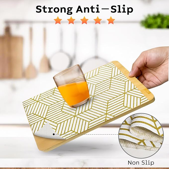 Shelf Liners for Kitchen Cabinets 12IN x 10FT, Non Adhesive Cabinet Liner Strong Non-Slip Thickened Gold Geometric Drawer Liner, Easy to Clean for Shelf, Cabinet with Knife and Tape Measure - Image 2