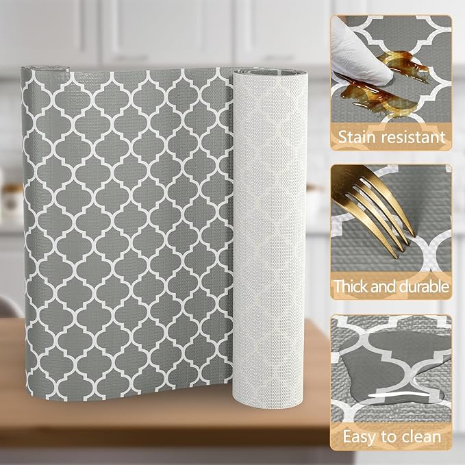 Drawer Shelf Liner Non Adhesive, Slip Resistant Easy to Clean Protect Kitchen Mats Thickened Strong Grip for Cabinet, Pantry, Tool Box, Cupboard, Dresser, Bathroom (Gray, 12 in x 20 FT) - Image 3