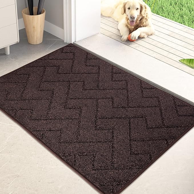 PURRUGS Dirt Trapping Door Mat 24" x 35.5", Non-Slip Machine Washable Entry Rug, Dog Doormat, Indoor Front Door Mat, Super Absorbent Entryway Rug for Muddy Shoes & Paws, Brown by PURRUGS
