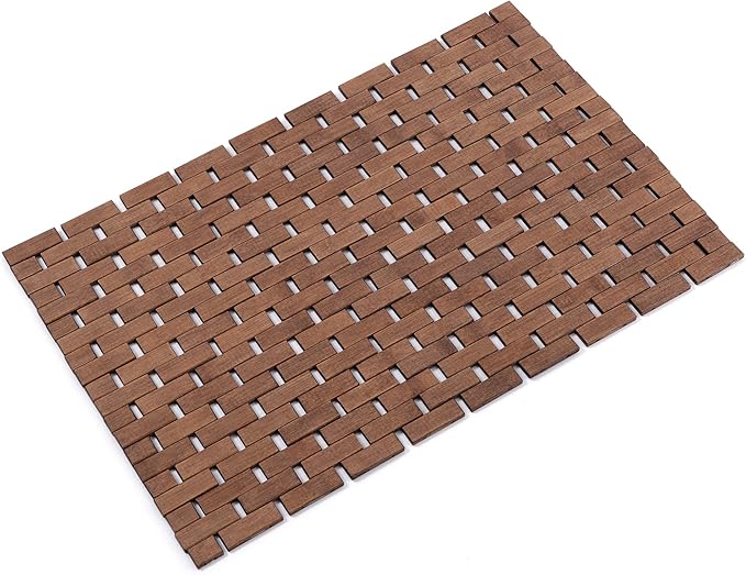 Bath Mat Bathroom Rugs Floor Wood Shower Bathtub Waterproof Non Slip Accessories 16x24 Inch Easy to Clean, Walnut, 1 pc by Fovlaurs