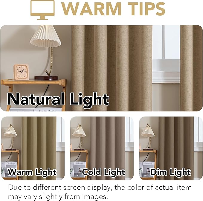 H.VERSAILTEX Linen Curtains 100% Blackout Curtains for Bedroom 96 inch Long Full Light Blocking Nature Linen Blended Window Curtains for Living Room Nickel Grommet (2 Panels, Heathered Macchiato) - Image 4