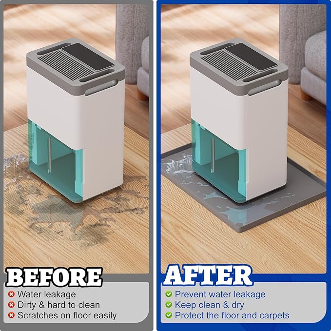 Dehumidifier Mat for Home Dehumidifiers, Mini Dehumidifier Drain Pan Prevent Leaks, Waterproof De humidifier Tray, Non-Slip Drain Mat Prevents Water from Pooling Underneath, Grey, 12"x10" - Image 7