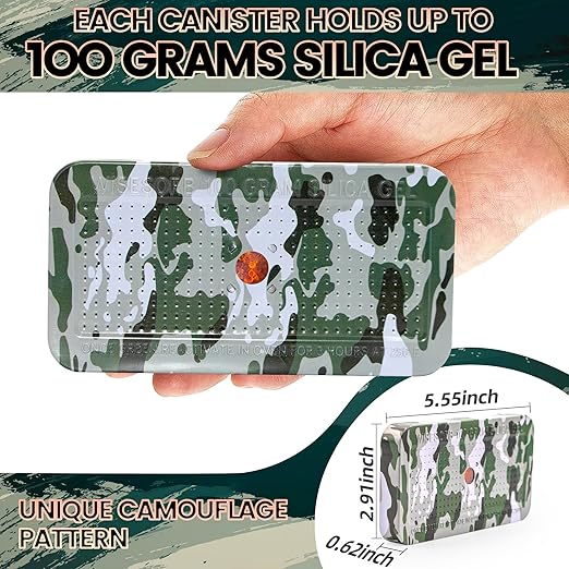 100 Gram Camouflage Gun Safe Dehumidifier Silica Gel Canister Rechargeable Dehumidifier Desiccant Reusable Indicating Desiccant Moisture Absorber with Visible Window [4PACK] - Image 3