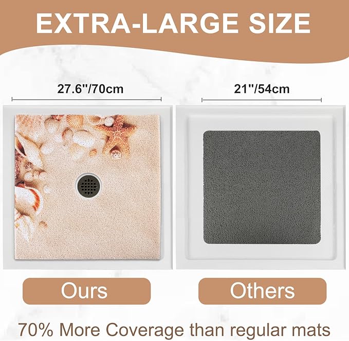 Square Shower Mat Non Slip: 27x27 Inch Extra Large Shower Mats with Drain Hole in Middle -Anti Slip Shower Mats for Inside Shower -Loofah Shower Floor Mat Bath Mat for Shower Stall Bathtub Elderly - Image 2