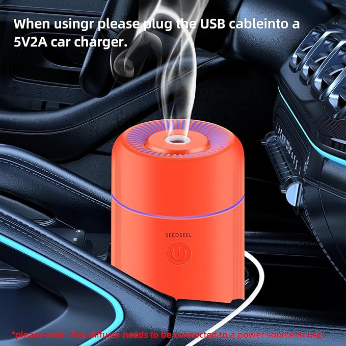 100ML Car Essential Oil Diffuser, Mini Air Humidifier with 7-LED Color Changing, Suitable for Car (Orange) - Image 3