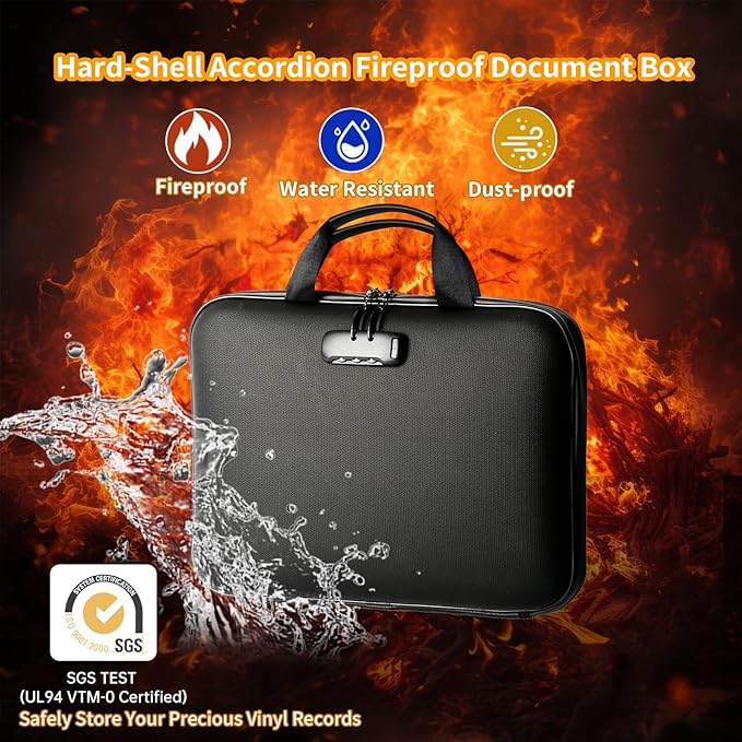 Fireproof Document Box with Lock, Portable Hard-Shell Case Fireproof File Box for Documents, Waterproof Document Box File Organizer for Important Documents/Certificates/Laptop/for Home or Travel - Image 2