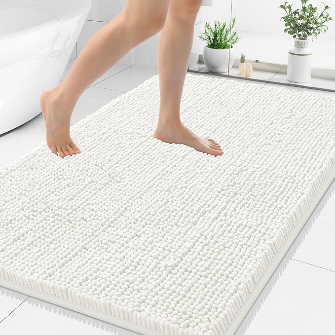 Smiry Luxury Chenille Bathroom Rugs 50x30, Extra Soft and Absorbent Shaggy Bath Mat, Machine Washable, Non-Slip Plush Carpet Runner for Tub, Shower, and Floor, Home Decor Accessories, Ivory by Smiry