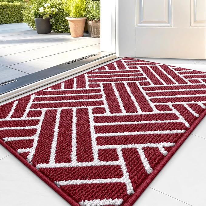 OLANLY Indoor Door Mat, 36x24 Inch, Dirt Resistant and Absorbent, Non-Slip Rubber Backing Floor Mats, Easy Clean Low-Profile Doormat for Entryway, Front Door, and Inside Entrance, Burgundy by OLANLY