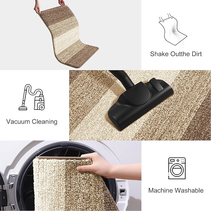 Smiry Dog Door Mat for Muddy Paws, Absorbs Moisture and Dirt, Low-Profile Entryway Mat with Non-Slip Backing, Entry Indoor Outdoor Doormat for Inside Floor (48x30 Inches, Khaki, Striped) - Image 6