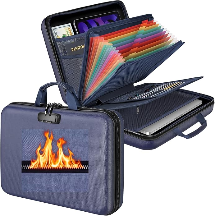 Fireproof Document Organizer Bag, 5200℉ File Organizer Safe Box, Hard Shell Document Bag with 13 Pocket Accordion File Folder - Image 2