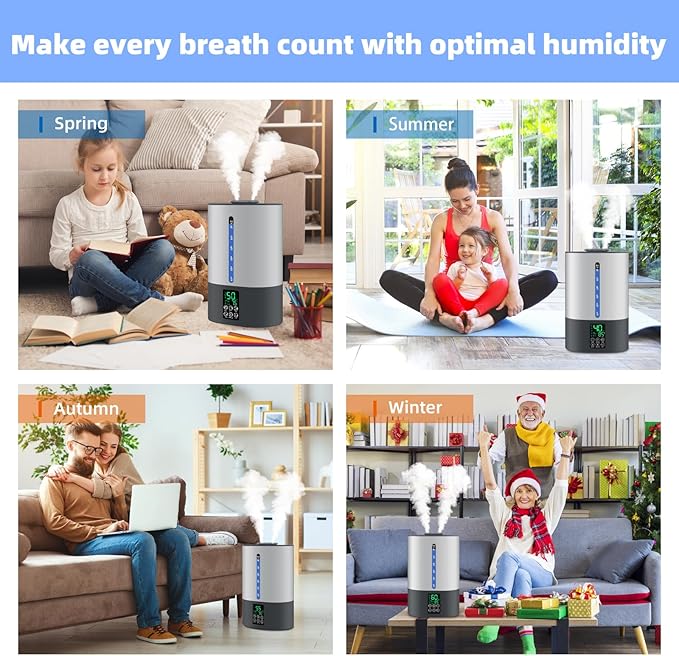 6L Humidifiers for Bedroom Large Room Home, Cool and Warm Humidifiers for Baby and Plants Mist Top Fill Desk Humidifiers Essential Oil Diffuser, Quiet with Adjustable Mist,360°Nozzle-Grey - Image 9