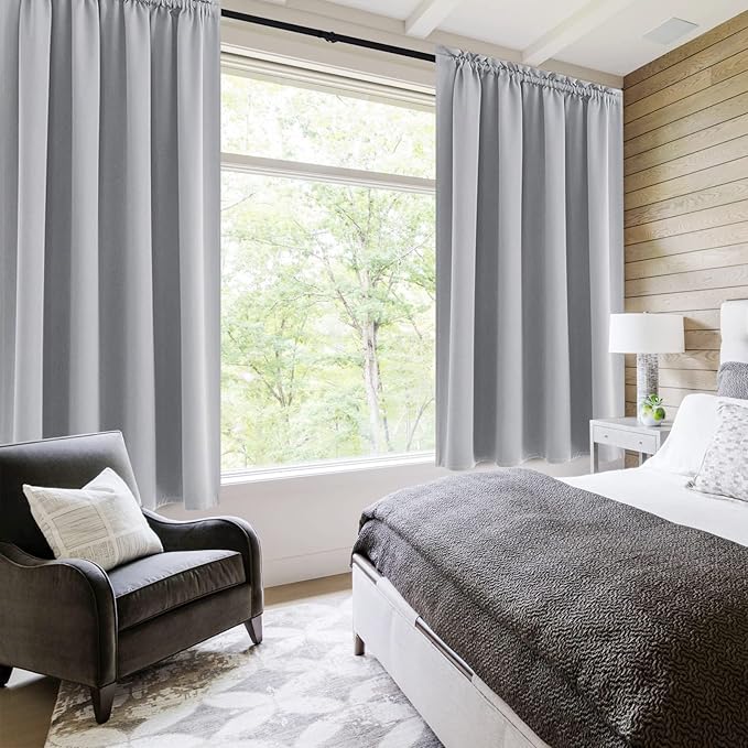 DWCN Blackout Curtains Room Darkening Thermal Insulated Bedroom Curtains Window Curtain Panels, 52 x 63 inches Long, Set of 2 Silver Grey Rod Pocket Drapes - Image 2