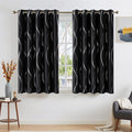 NICETOWN Black Blackout Curtain Panels for Kitchen, 66 x 54 inch, Noise Reducing Thermal Insulated Wave Line Foil Print Design Drapes for Home Decor, 2 Panels by NICETOWN