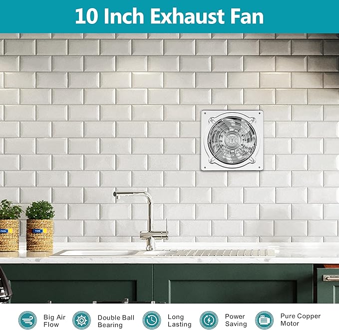 HG Power 10 Inch Metal Exhaust Fan with Switch, 988 CFM Powerful Garage Exhaust Fan with Damper, Potable Wall Mount Fan Fume Extractor Ventilation Fan for Shop, Shed, Basement, Chicken Coop, Silver - Image 7