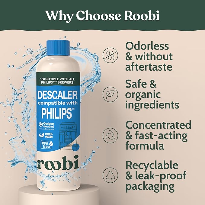 Roobi Philips Compatible Descaling Solution & Cleaner. Specially Formulated for Philips Espresso Machines. Carbon Neutral Descaler Kit. 2 Uses per Bottle, 2 Pack - Image 5