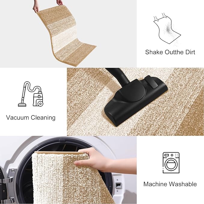 Smiry Dog Door Mat for Muddy Paws, Absorbs Moisture and Dirt, Low-Profile Entryway Mat with Non-Slip Backing, Entry Indoor Outdoor Doormat for Inside Floor (40x32 Inches, Beige, Striped) - Image 6