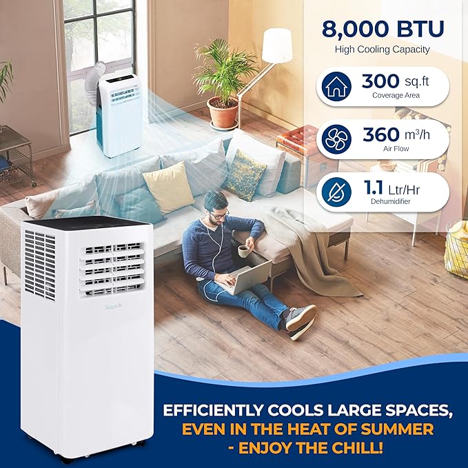 SereneLife Small Air Conditioner Portable 8,000 BTU with Built-in Dehumidifier - Portable AC unit for rooms up to 350 sq ft - WiFi app + Remote Control, Window Mount Exhaust Kit - Image 3