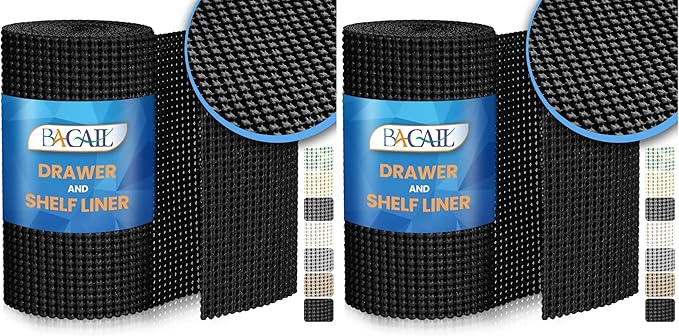BAGAIL Drawer and Shelf Liner, 12 in X 10 Ft Non-Adhesive Shelf Liners for Kitchen Cabinets, Thick Strong Grip Liners for Desk, Shelves, Bathroom Drawers, Cabinet Protection - Black (Pack of 2) by BAGAILBASICS