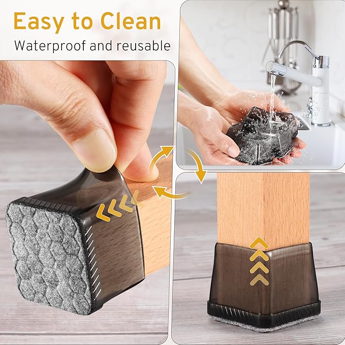24PCS Extra Small Chair Leg Floor Protectors, Furniture Sliders, Chair Leg Protectors for Hardwood Floors, Non-Slip Felt Furniture Pads, Square Silicone Cap Covers to Protect Floors(Fit 0.5" - 0.75") - Image 5