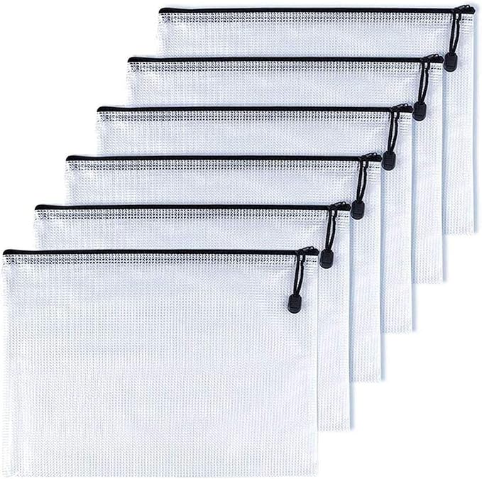 Oaimyy-A6(6"x 4.5"), Mesh Zipper Pouch Document Folders Bag Plastic Zip File Folders for School Office Supplies, Travel, Organizing Storage-Black,6 Pcs by Oaimyy