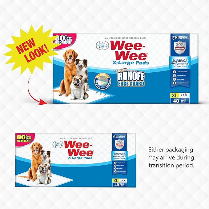 Four Paws Wee-Wee Superior Performance Unscented Extra-Large Pee Pads for Dogs & Puppies, Quilted Leak-Proof Dog Housebreaking Potty Training Floor Protection, 28" x 34", 200 Count - Image 2