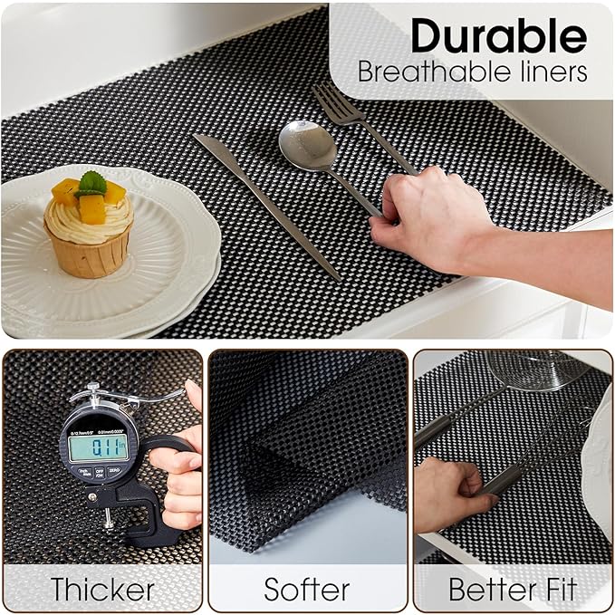 Shelf Liner for Kitchen Cabinet, Drawer Liners Non Slip Non Adhesive Thick Mat, Breathable Dresser Pantry Bathroom Protector, Black, 12" x 240" - Image 6