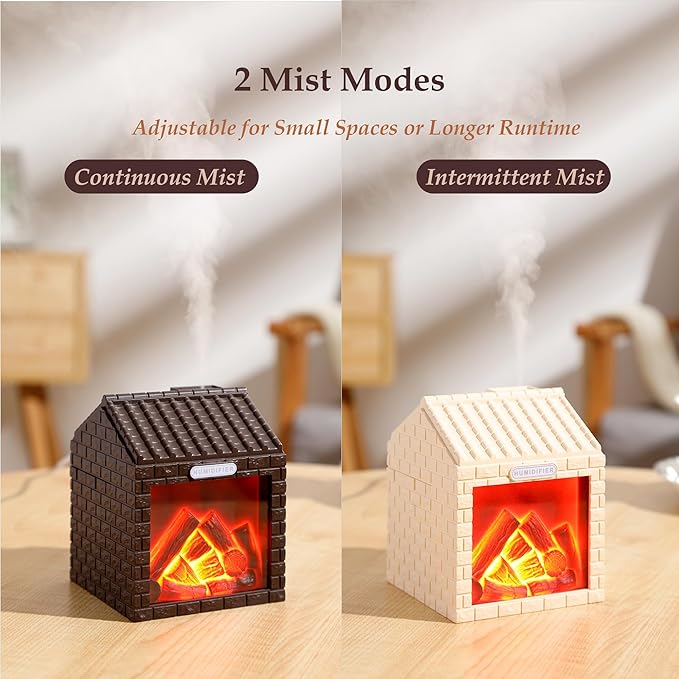 Mini Fireplace Cool Mist Humidifier with Flame Light, USB Powered, Auto Shut-Off, Portable for Bedroom Office Travel, 200ml, Coffee Brown - Image 4